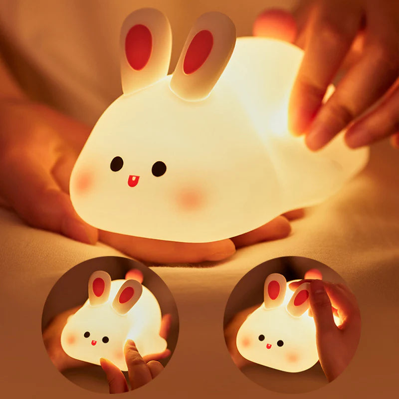 Cute LED Night Light Touch Sensor Cartoon Kid'S Nightlights Big Face Rabbit Silicone Night Light Christmas Gift Bedside Lamp Home Decor