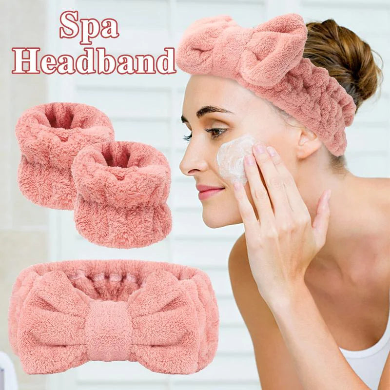 3 Pcs Spa Wristband & Headband, for Washing Face Skin Care,Soft Headdress for Washing Face &Makeup, Girl'S Make up & Spa Hair Band, Travel Summer Gifts,Daily Skincare Tools，Back to School