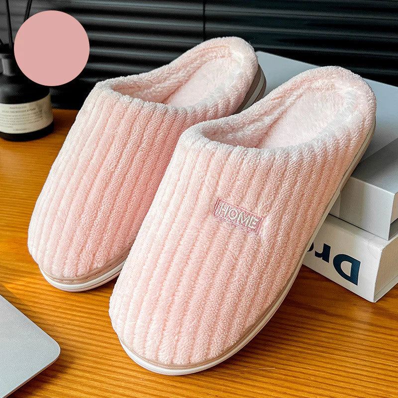 Solid Color Simple Cotton Slippers Winter Non-Slip Home Warm Plush Slippers Household Indoor Couple Women'S House Shoes