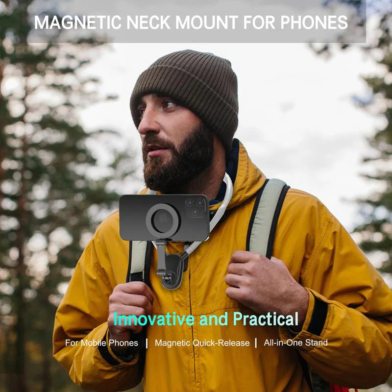 Magnetic Neck Mount for Phones, Neck Cell Phone Holder Pov/Vlog Selfie Mount Hand Free Phone Neck Holder Chest Stand Strap Video Recording for Iphone 16 15 14 13 12 Series Android Phones,Action Camera Accessories Smartphone