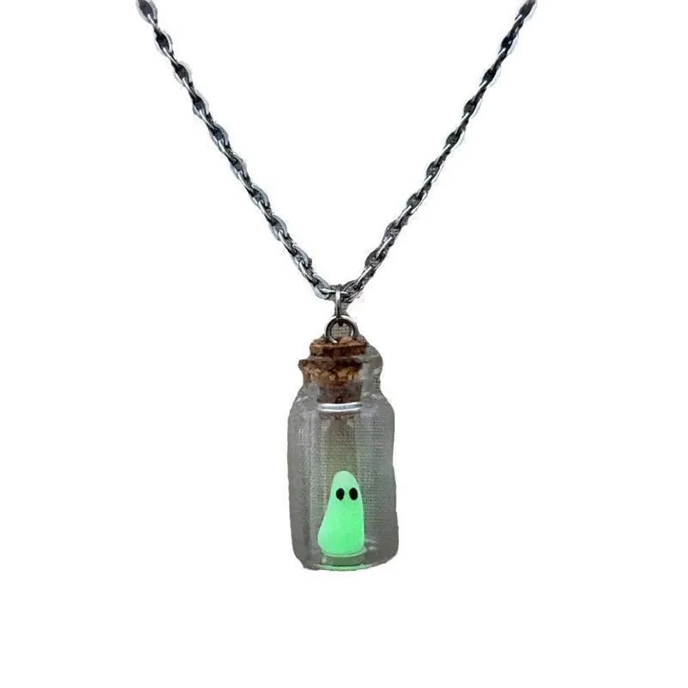 Night Light the Adopt a Ghost Halloween Necklace Bottle Pendant Creative Fun Design Cosplay Jewelry Accessories Gift for Kids